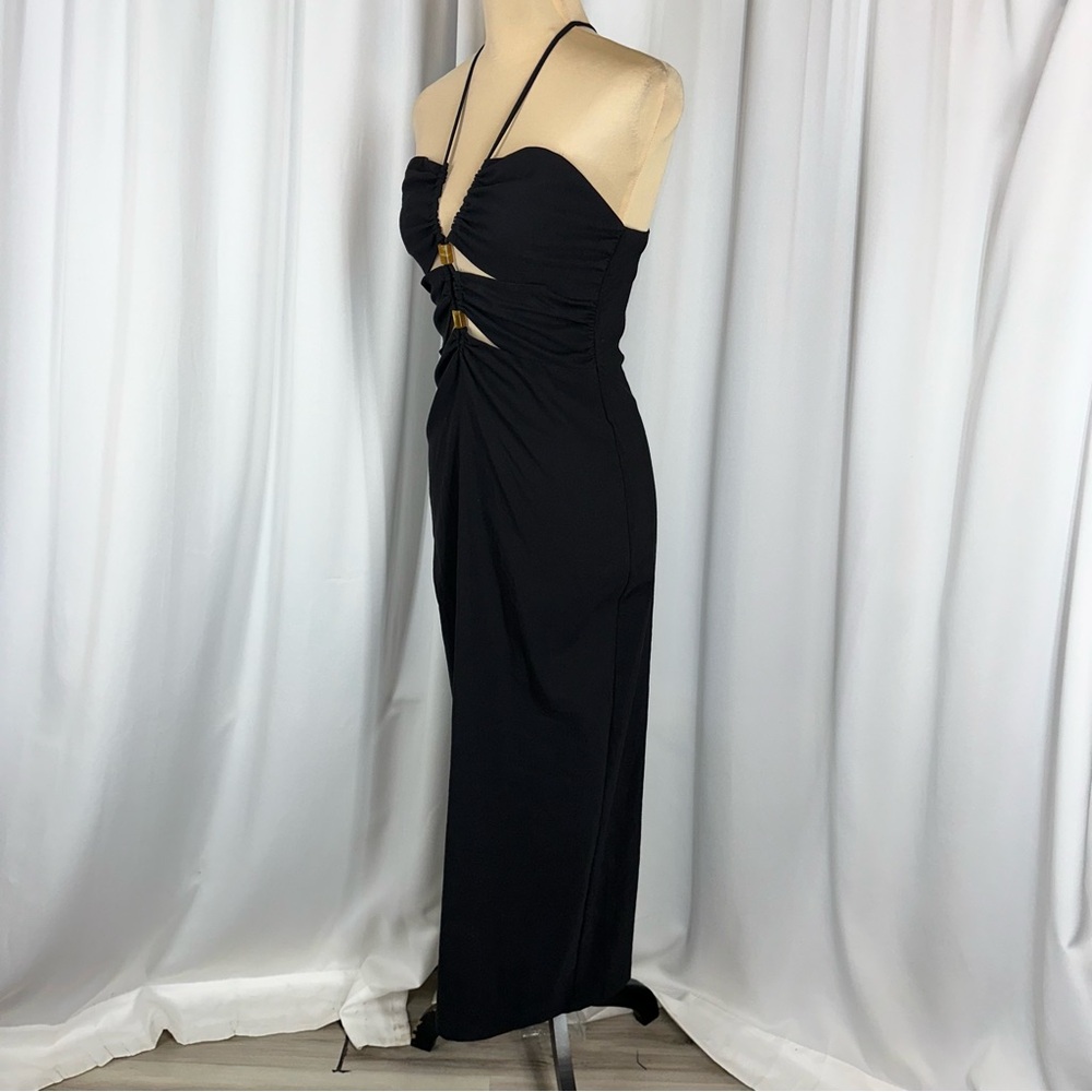 NWT Zara Black Cut Out Midi Dress Sz M Cross Back Bodycon Adjustable Party Sexy - Picture 3 of 16